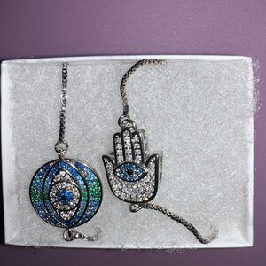 Sterling silver evil eye bracelets set of 2